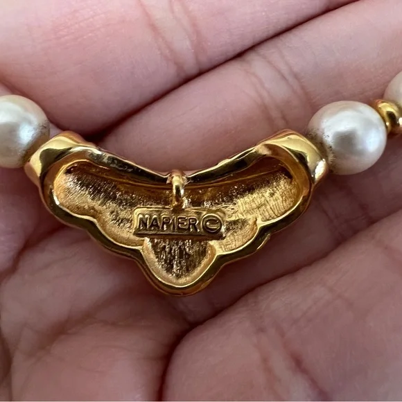 Napier Gold and Cream Necklace with Faux Pearl Highlights - Picture 5 of 5